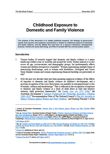 Childhood Exposure to Domestic & Family Violence | Bugmy Bar Book
