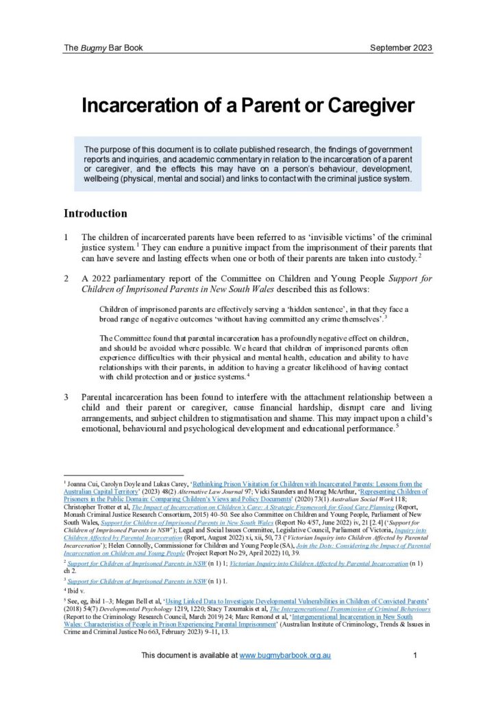 Incarceration of a Parent or Caregiver – chapter